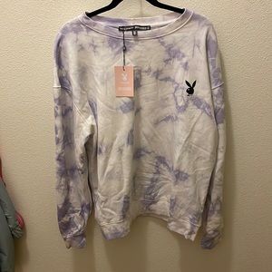 Misguided x Playboy new sweatshirt, lilac and white tie dye